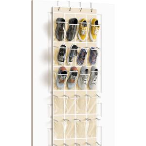 Simple Houseware 24 Pockets - Crystal Clear Over The Door Hanging Shoe Organizer, Beige (64'' x 19'')