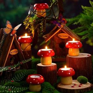 Dandat 8 Pcs Mushroom Candle Holder and 12 Tealight Candles Mushroom Candle Holder Cute Birthday Decoration Candlesticks for Table Centerpiece Decor Wedding Mother's Day