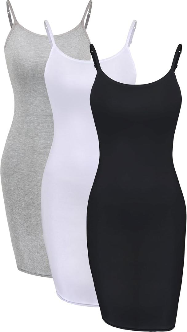 WILLBOND 3 Pieces Basic Cami Women Long Tanks Dress with Strap, Solid Color (Large)
