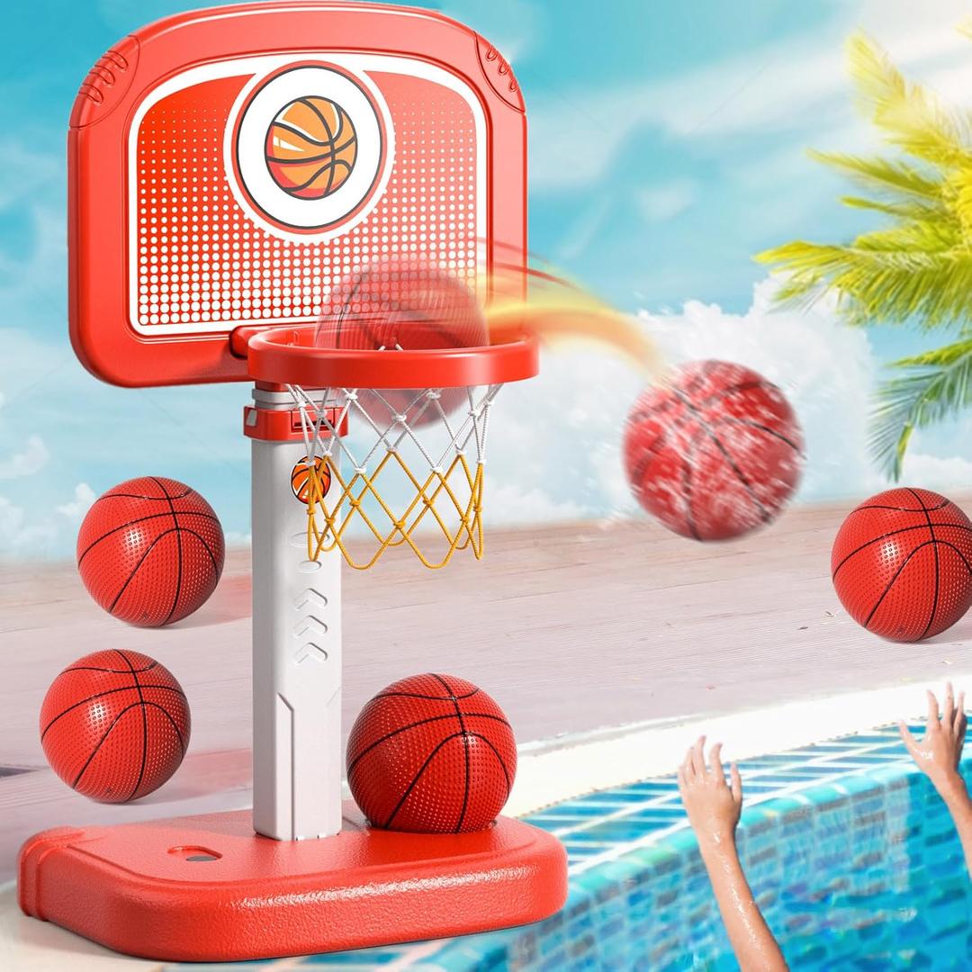 Bennol Outdoor Basketball Hoop Toys for Toddlers 3 4 5 6 7 8-12 Years Boys, Swimming Pool Basketball Hoop Outside Toys with 4 Balls, Poolside Basketball Game Toy for Kids Ages 4-8 8-12