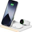 mooas Flip Square 3 in 1 Fast Wireless Charging Nightlight (White), 2 Color 3 in 1 Wireless Charger, Compatible with iPhone 12/13/14/15, Galaxy S21, S22, S23, S24, Apple Watch Galaxy Watch