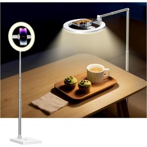 yAyusi 68.5" Overhead Phone Mount with Ring Light for iPhone, 3000mAh 360 Rotation Foldable Rechargeable Ring Light Phone Holder for Video Recording, Live Streaming, Artistic Creation, TikTok,YouTube