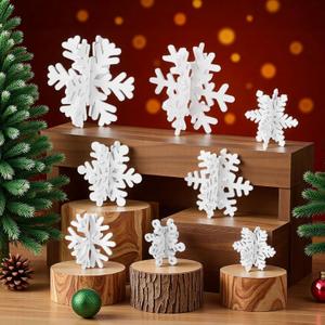 16 Pcs Wooden Snowflake Christmas Table Decorations White Winter 3D Snowflake Decor Centerpiece for Christmas Winter Wonderland Decorations Home Party