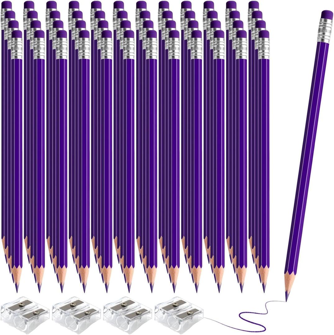 48 PCS Purple Pencils Bulk with Eraser, Pre-Sharpened HB Pencils for Writing & Drawing, School Supplies for Kids Homework, Tests, Art Crafts & Teacher Grading(Purple)
