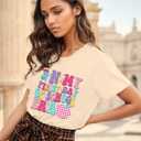 Teacher Shirts for Women Happy First Day of School Teacher Shirts Back to School Teacher Tee Tops (Small, Apricot)