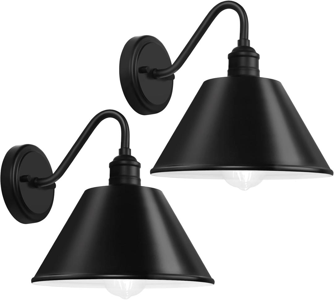 10 Inch Gooseneck Outdoor Light Fixtures, Outdoor Wall Sconces, Farmhouse Barn Light, Matte Black Exterior Wall Light Fixture, Waterproof & Anti-Rust, for Porch, Garage, Patio, 2-Pack, Hardwired