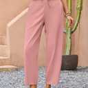 Puimentiua Womens Linen Pants Summer Lightweight Breathable Elastic Waist Drawstring Beach Vacation Pants with Pockets, L