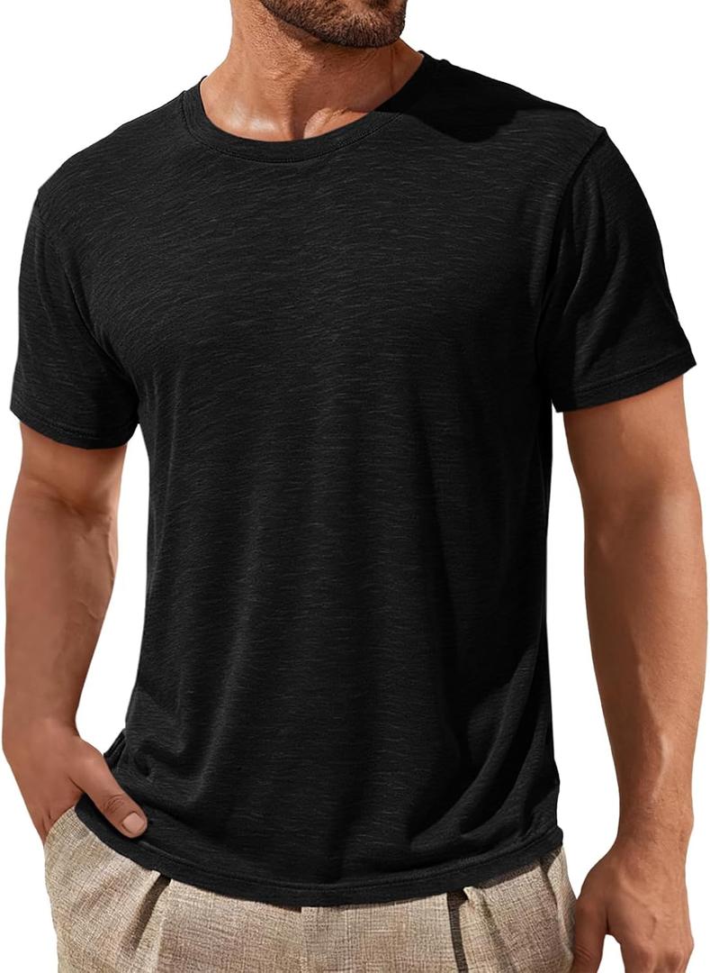 ZDC Mens Short Sleeve Shirts Summer Casual Crew Neck T Shirts Classic Basic Tee (Black, L)