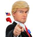 ALLAURA 3pc Donald Costume Kit Blonde Wig, Red Tie, Flag Pin Compatible with Pres Donald Wig Halloween Costume for Adults, Couples, Cosplay, Political Events, Parody Outfits, Toupee Wig Look