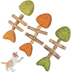MIRJXB Cat Chew Toy, Interactive Cat Toy with Catnip, Dental Care for Cats, Teething Toy for Indoor Cats, 3-Pack Fish Bone Shape in Mixed Flavors 16x6 cm 2 Pack
