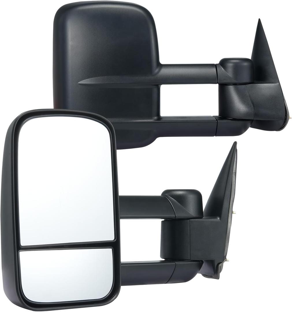 VEVOR Towing Mirrors, Left & Right Pair Set for Chevrolet Silverado (1999-2007)/GMC/Cadillac, Tow Mirror with Plane & Convex Glass, Manual Controlling Telescoping Folding, Four-Way Adjustable, Black