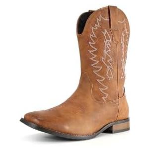IUV Cowboy Boots For Men Wide Foot Square Toe Western Boots with Classic Embroidered Durable Slip on Boots 10.5