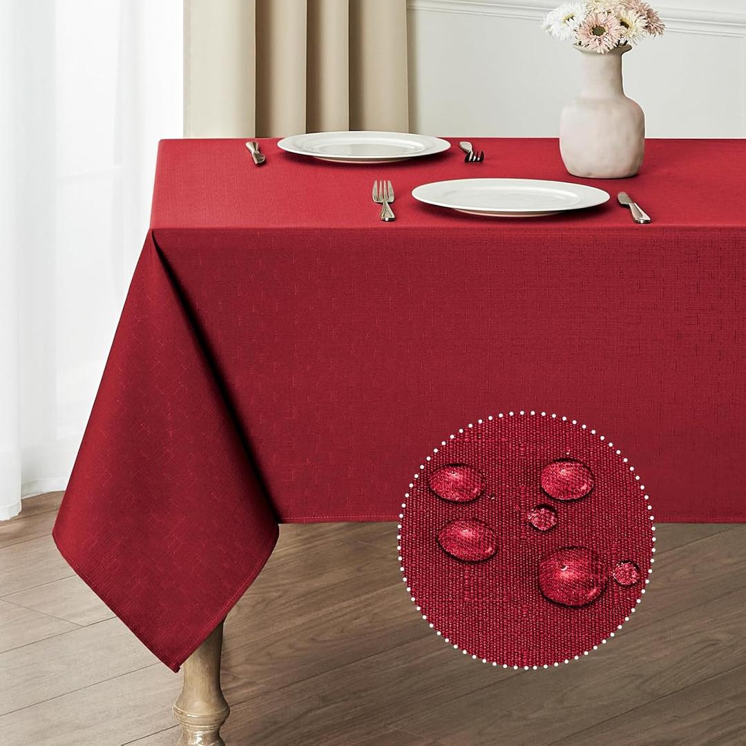 Rectangle Tablecloth Waterproof 52x70 inch Linen Textured Table Cloth Stain and Wrinkle Resistant Washable, Decorative Fabric Table Cover for Dining, Party and Camping, Red