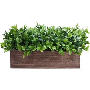 Winlyn 14" Artificial Boxwood Plants in Rectangular Wood Planter Farmhouse Greenery Arrangement Centerpiece Faux Potted Herb Plant for Wedding Dining Room Table Kitchen Windowsill Mantel Shelf Dcor