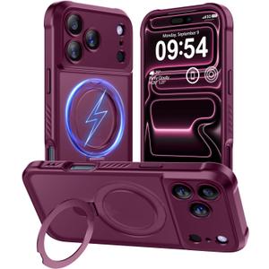 MOCCA Design for iPhone 17 Pro Max Case, Compatible with Magsafe [Premium Invisible Magnetic Ring Stand] [Military Drop Protection] Full Camera Guard Translucent Matte Slim Phone Cover 6.9",Red