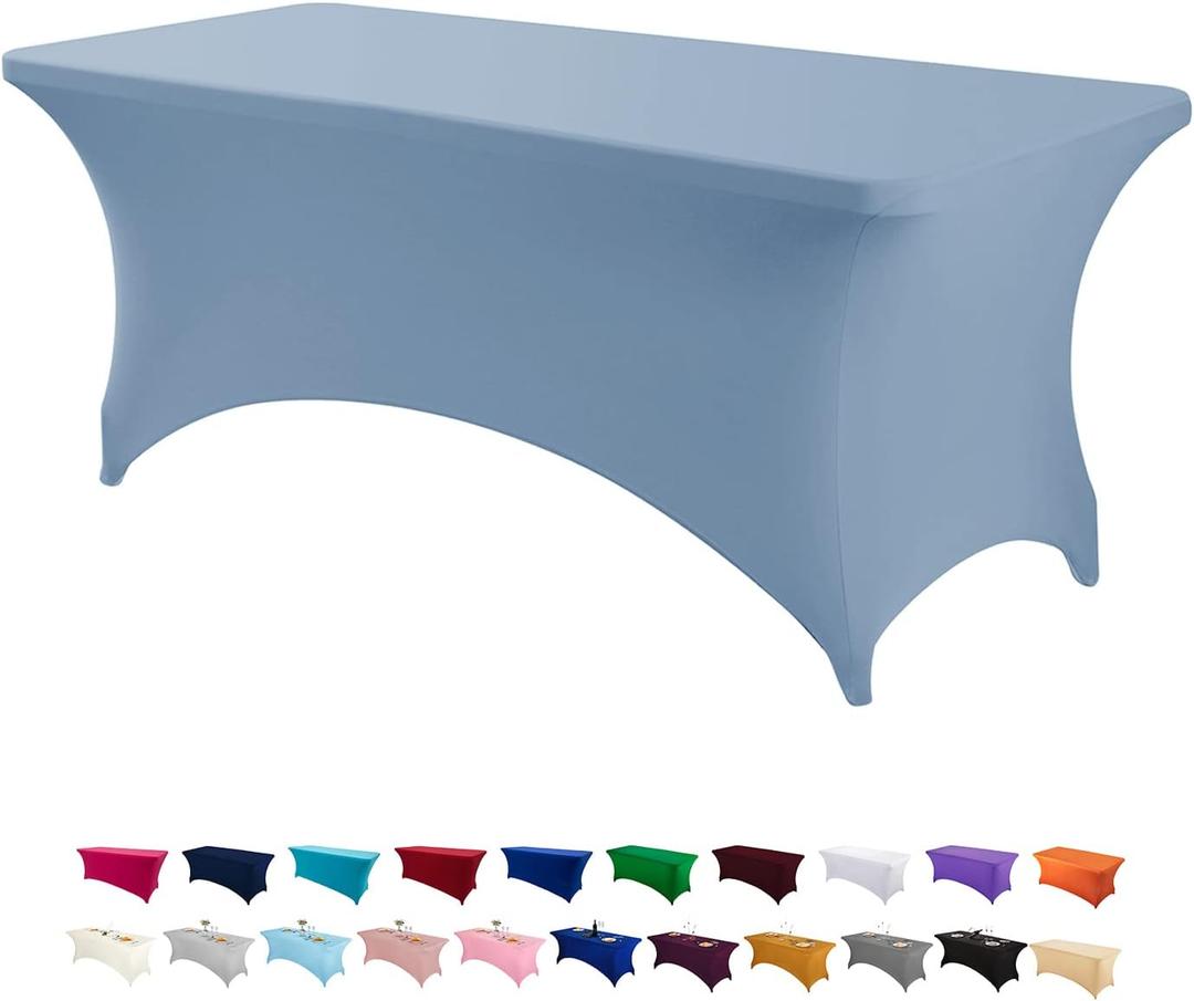 Peomeise 8FT Spandex Table Cover Rectangular Stretch Spandex Tablecloth (Dusty Blue,8FT)