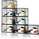 Amllas New Gray 8 Pack Shoe Boxes Stackable, Large Shoe Storage Organizer with Lids,Drop Side Shoe Containers for Entryway,Sneaker Storage Fit up to US Size 13 for Men/Women(13x 10.6x 8.3)