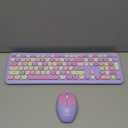 Wireless Keyboard and Mouse Combo, 2.4GHz Full-Sized Colorful Cute Keyboard Mouse Set with Retro Typewriter Flexible Round Keys for Windows, Computer, Laptops, PC Purple Colorful
