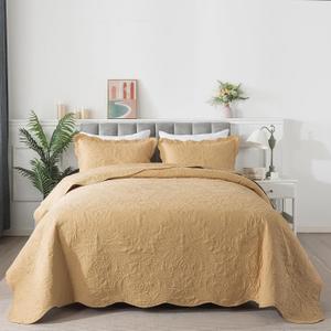 HoneiLife Queen Quilt Bedding Set - 3 Pieces Microfiber Quilt Sets Lightweight Bedspreads Reversible Coverlets Retro Bed Cover Paisley Pattern Bedding Set All Season Quilts-Yellow, Queen/Full-90"x96"