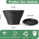 RooTrimmer 8 Inch Plastic Plant Pots with Saucers 8 Pack, Flower Pots with Drainage Holes, Sturdy Planter Pots for Indoor Outdoor, Modern Decorative Gardening Pots for Planting House Plants, Black