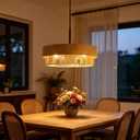 23.6" Large Wood Texture Drum Chandelier for Dining Room with Woven Rattan