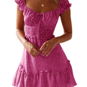 YOBECHO Womens Summer Ruffle Sleeve Sweetheart Neckline Printing Dress Mini Dresses, Size M