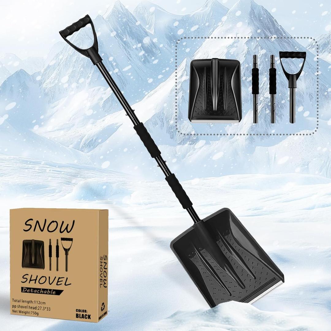 Snow Shovel, 2025 New Upgrade Large-Capacity Lightweight Aluminum Portable Snow Shovel, Parent-Child Playing Shovel, Car Shovel for Driveway, Garden, Camping-Black