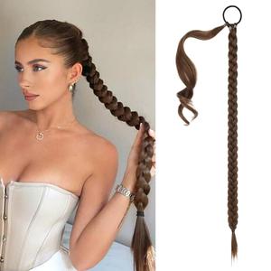 SEIKEA Long DIY Braided Ponytail Extension with Hair Tie Straight Wrap Around Hair Extensions Ponytail Natural Soft Hairpiece Chocolate Brown 34 Inch (After Braided 30 Inch) (34 Inch 180G (Pack of 1))