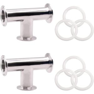DERNORD 2 Pack Clamp Tee 3 Way SS304 with 6 Silicone Gaskets Fits 1.5" Tri Clamp, 38mm Pipe OD Sanitary Fittings(1.5 inch)