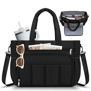 RAINSMORE Tote Bag for Women, 15.6 Inch Lightweight Puffy Tote Bag with Compartments Shoulder Bag Handbag for Travel, Work, Gym