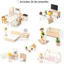 Wooden Dollhouse for Kids, 6-Room Modern Style Toy Doll House Playset with 26 Furniture & Functional Doors, 1:12 Scale Open Plan Dollhouse Designed for 4-6 Inch Dolls, STEM Creative Gift for Ages 3+