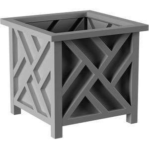 Lattice Design Outdoor Planter Box - 14.75” Square 13” Tall Gray Plant Pot - Decorative Plant Pots for Front Porch Decor - Flower Pots Outdoor Planters for Porch Patio or Garden Decor by Pure Garden