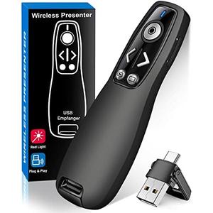 2-in-1 USB Type C Presentation Clicker Wireless Presenter Remote for PowerPoint, Powerpoint Clicker with Volume Control PowerPoint Slide Advancer for Mac, Computer, Laptop-E600
