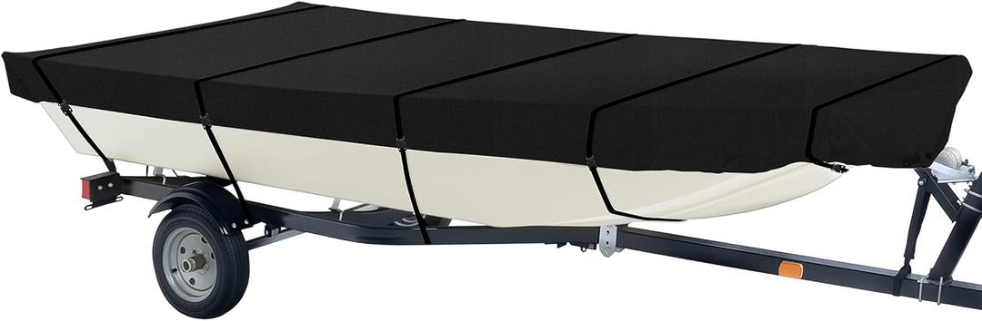 iCOVER Jon Boat Cover 12ft, Heavy Duty Waterproof Marine Grade Polyester Canvas Mooring Cover, Anti-UV Trailerable Jon Boat Covers, Fits Boats 12' Long Beam Width up to 56", Black