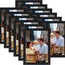 Lyeasw 5x7 Picture Frames Black 12 Pack, Matted Wood Grain Lightweight 5 x 7 Photo Frames for Wall Collage and Desk & Home Decor, with Horizontal or Vertical Placement.