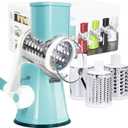 Rotary Cheese Grater, Cheese Grater Hand Crank with 3 Interchangeable Blades, Manual Cheese Shredder with Strong Suction Base, Easy to Use and Clean, Blue