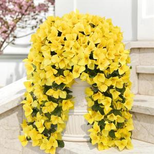 ATTGREAT Artificial Bougainvillea for Outdoors Faux Plants UV Resistant Flowers Fake Plastic Plants Realistic Silk Flowers for Porch Planter Garden Outside Hanging Decoration, 2Pcs (Yellow)