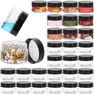1 oz Plastic Jars 28 Pack with Black Screw Lids, Premium Quality & Leakproof Refillable Cosmetic Containers for Lotion, Cream, Ointments, Makeup, Travel - BPA-Free Clear Round Storage, Great Value Set
