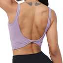 LUYAA Womens Workout Sports Bras Backless Padded Yoga Tank Tops Crop Twist Low Back Cami Bra for Gym, Size Medium