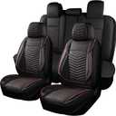 HChengkikz Nappa Leather Car Seat Covers Full Set, Car seat Protector 5 Seats, Waterproof Car Seat Cushion, Universal Automotive Seat Covers Fit for SUV Truck Pick-up Sedan, Front and Rear (Style1 Black+Red)