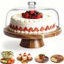 VALESKA Acacia Wood Cake Stand with Lid, 2-in-1 Dessert Table Display Set & Charcuterie Board with 12In Acrylic Dome, Serving Platter, Fruit Platter, Cake Plate