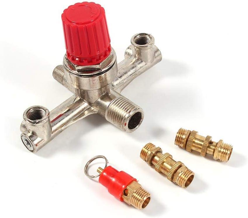 Air Compressor, Double Outlet Tube Alloy Air Compressor Switch Pressure Regulator Valve Fit Part, Piston type structure, High Precision Voltage Regulation