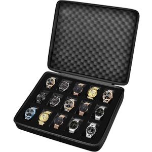 Comecase 15 Slots Watch Box Organizer/Men Watch Display Storage Case Fits All Wristwatches and Smart Watches up to 42mm - Black