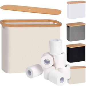Efluky Toilet Paper Basket, Toilet Paper Storage with Lid, Toilet Paper Organizer for Bathroom, Free Standing Toilet Paper Holder with Storage, Beige