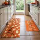 Fall Autumn Pumpkin Orange Kitchen Rug Sets [2 PCs], Anti-Fatigue, Waterproof Non-Slip Kitchen Mats Heavy Duty Comfort Foam Rug for Kitchen, Floor, Laundry,17"x29"+17"x47"