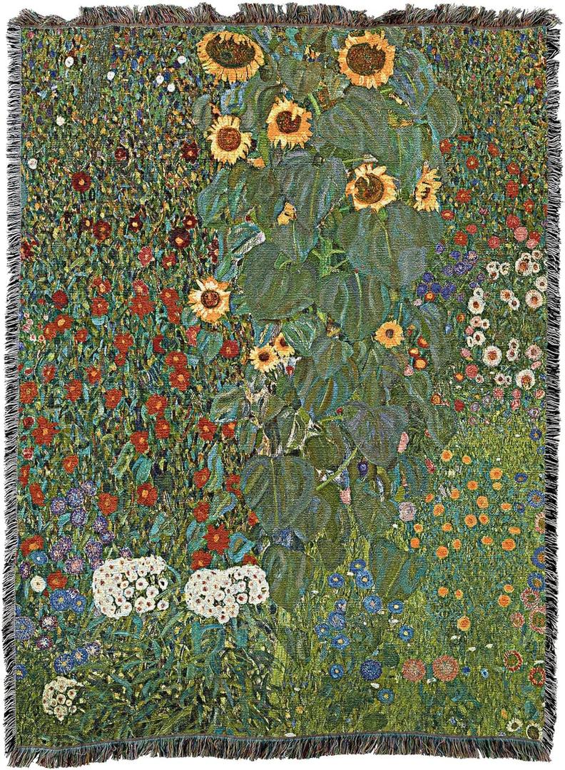 Pure Country Weavers Farm Garden with Sunflowers Blanket by Gustav Klimt - Fine Art Gift Tapestry Throw Woven from Cotton - Made in the USA (72x54)