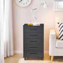 HOOBRO 5-Drawer File Cabinet, Office Cabinet with Drawers, Wooden Storage Cabinet with Wheels for Makeup, Home Office, Study, Easy Assembly, Black BK05WJ01