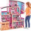 KidKraft Wooden Dollhouse Shimmer Mansion for 12" Dolls | Over 4 Feet Tall, Garage, For 12-Inch Dolls, DIY Pink Doll House, Gift for Ages 3+