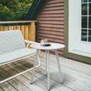 Meluvici Outdoor Side Table - Weather Resistant Patio Table, Round Metal Steel, Waterproof End Table for Garden, Balcony, Yard, White, 15.76"x19.7"