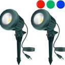 Spotlight Outdoor  120V Plug-in, 2700K Warm White LED Landscape Spot Lights with RGB 3 Lenses for Yard, Garden, Lawn&Tree Decor, IP67 Waterproof, Perfect for Holidays&Everyday (2 Pack, Green)
